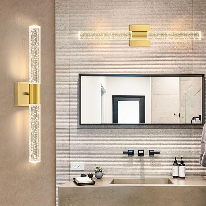 Brushed LED Wall Sconces LED Warm Light Interior Glam Crystal Wall Light Hardwired Gold