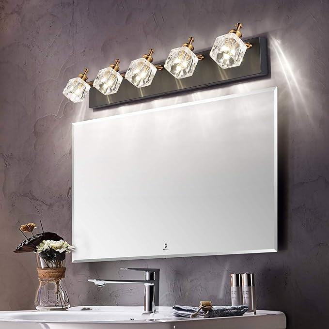 PRESDE Black Bath Vanity Light Fixtures for Bathroom Lighting Modern Glass Shade Matte Black Wall Sconce
