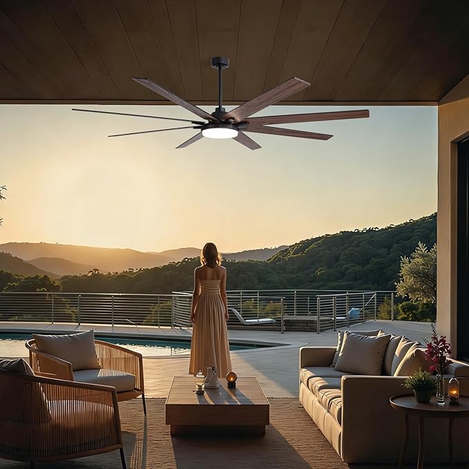 84 Inch Ceiling Fan with LED Light,Big Ceiling Fans with 8 Big Fans and Remote Control Included,84 Inch Ceiling Fans with Lights for Living Room,Bedroom,Covered Patio and Gym