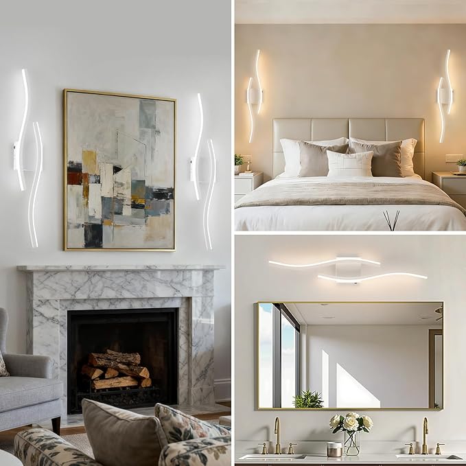 Modern LED Wall Sconce Set of Two, Dimmable Battery Powered Wall Sconces, 3000K-6500K LED Wireless Wall Light with Remote, Wall Lamp Indoor not Hardwired for Room Bedroom Corridor(White)
