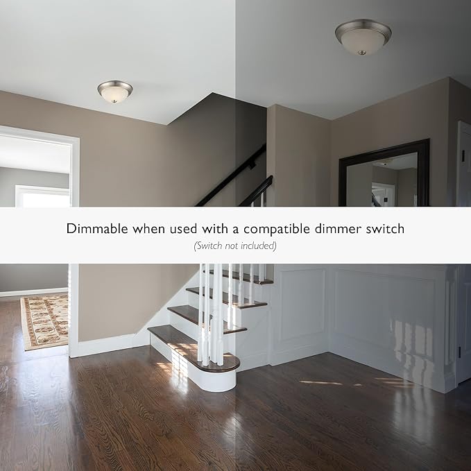 Design House Ceiling Light, Flush Mount, Dimmable, Uses (2) 60W Bulbs, Satin Nickel, 11.25 in D x 4.75 in H, 2-Pack Includes Two Ceiling Lights, 587527
