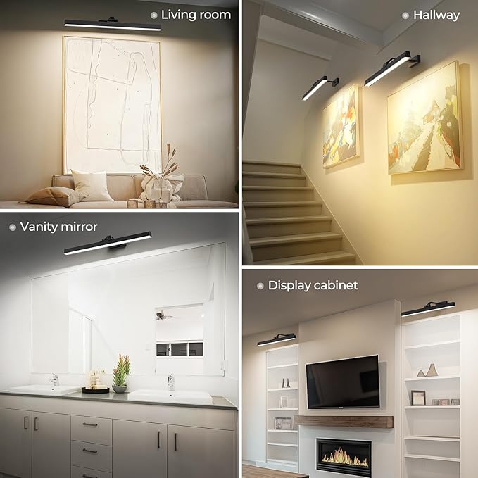Afyuol Picture Lights for Wall, Battery Operated Picture Light 24in Gallery Light for Paintings CCT Dimmable Recharging Battery Wall Light with Remote Control for Living Room Gallery Dartboard 2PCS