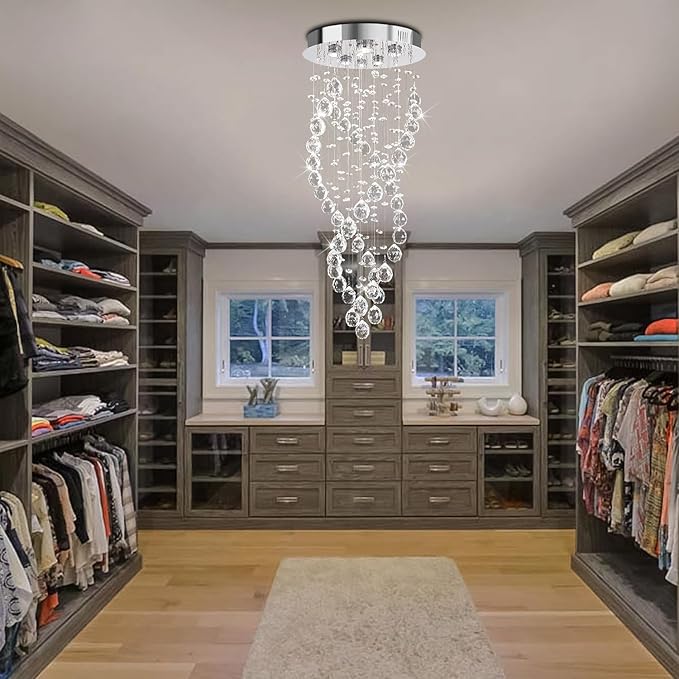 Modern Luxury 6-Lights Spiral Raindrop Crystal Chandeliers for Dining Room, K9 Crystal Ball Flush Mount Ceiling Light Fixture for Living Room, Bedroom, Bathroom, Hallway, Staircase of CRYSTOP