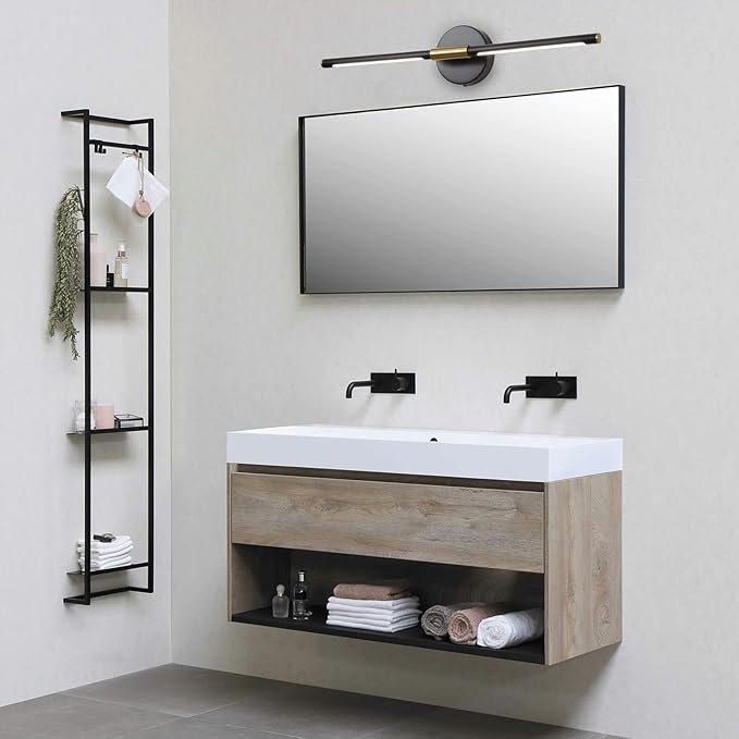 COTULIN 360° Rotatable LED Vanity Light Bar for Bathroom,24 Inch Black Gold Light Fixtures Over Mirror,Modern Bathroom Sconces Wall Lighting 4000K 8W Picture Light