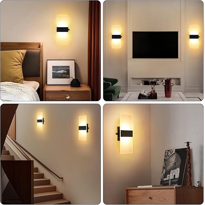Lightess Modern LED Wall Sconces with Switch, 12W Indoor Wall Lights Set of Two, Hardwired Acrylic Dimmable Wall Mounted Lighting for Living Room Hallway Bedroom, Warm White, 2 Pack