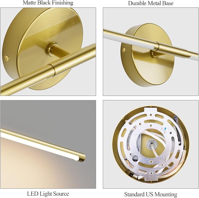 28In Gold Bathroom Vanity Light Fixtures Over Mirror Hardwired ED 360° Rotatable Modern Bathroom Sconces 3000K Warm Light