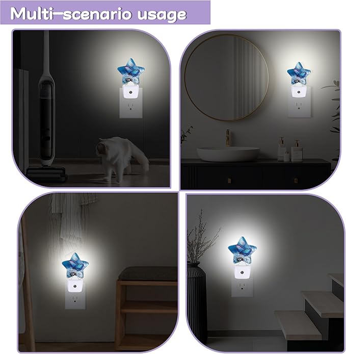 Blue Butterfly Night Lights Plug Into Wall, Dusk to Dawn Light Sensor Night Light for Kids,Energy Efficient Sleep Friendly Lamp for Bedroom Bathroom Nursery