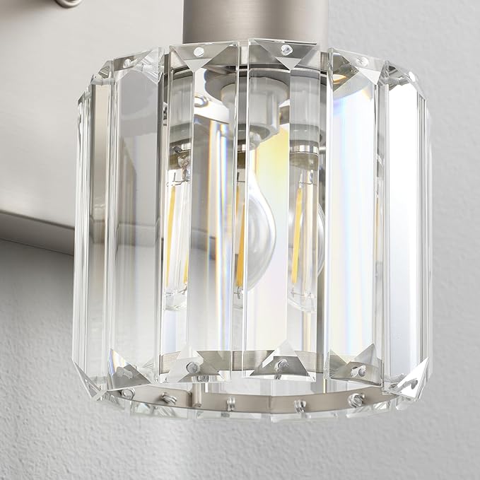 PRESDE 2-Light Crystal Bathroom Vanity Light, Brushed Nickel Modern Bath Lighting Fixture Over Mirror, Wall Sconce Lamp