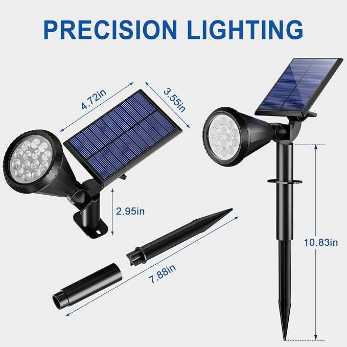 WELALO Solar Spot Lights Outdoor Waterproof IP65, 2 Pack 4 Lighting Modes Solar Powered Landscape Spotlights with Auto On/Off, Solar Garden Christmas Yard Pathway Wall Lights for Outside, Cool White