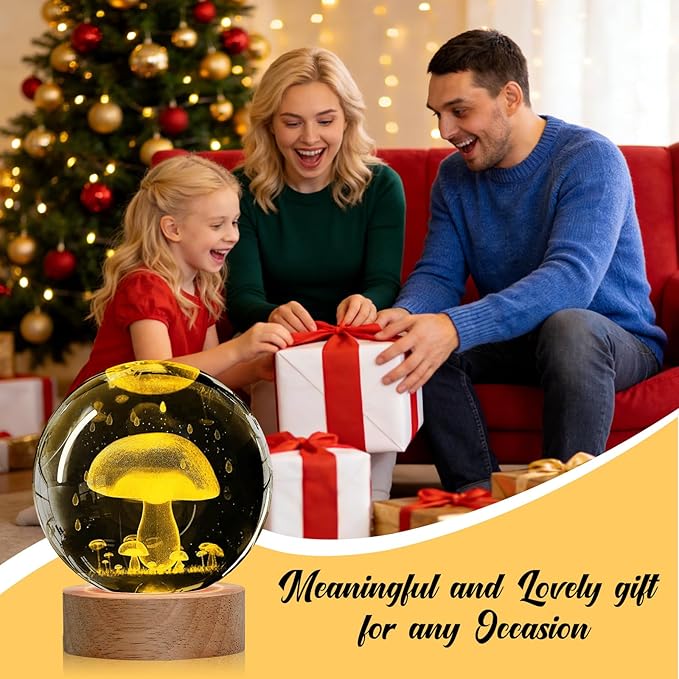 Mushroom Night Light, 3D Crystal Ball Lamp with 16 LED Color Changing & Remote, 3.15 Inch Unique Desk Decor, Gift for Women/Men/Kids, Birthday Christmas Home Room Decoration, Mushroom Lamp