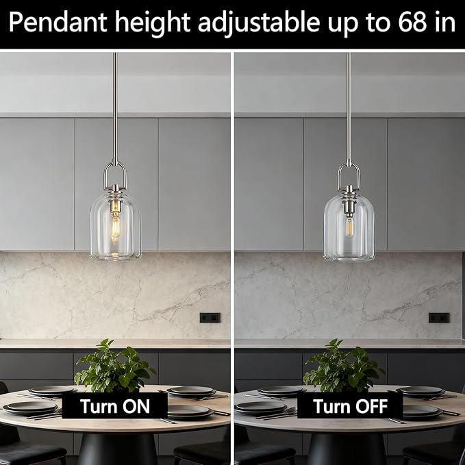 Modern Nickel Pendant Lights Kitchen Island Ceiling Chandelier Indoor Thick Crystal Hanging Light Fixtures for Kitchen Living Room Dining Room Bedroom(1Pack)
