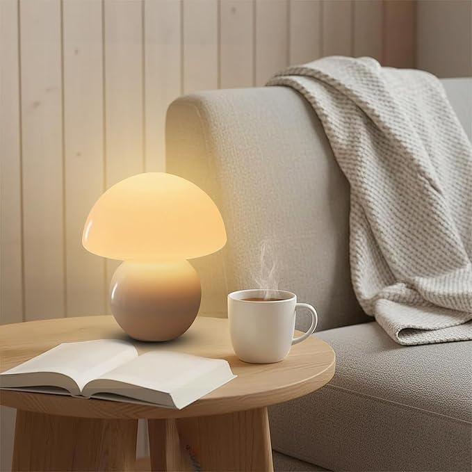 KARTOOSH Cordless Cute Mushroom Lamp with Remote Control, 9 RGB, Cordless Lamps for Tables, 3 Color Temperature, Stepless Dimmable, Timer, Memory, Unique Aesthetic Home Decor for Living Room (White)
