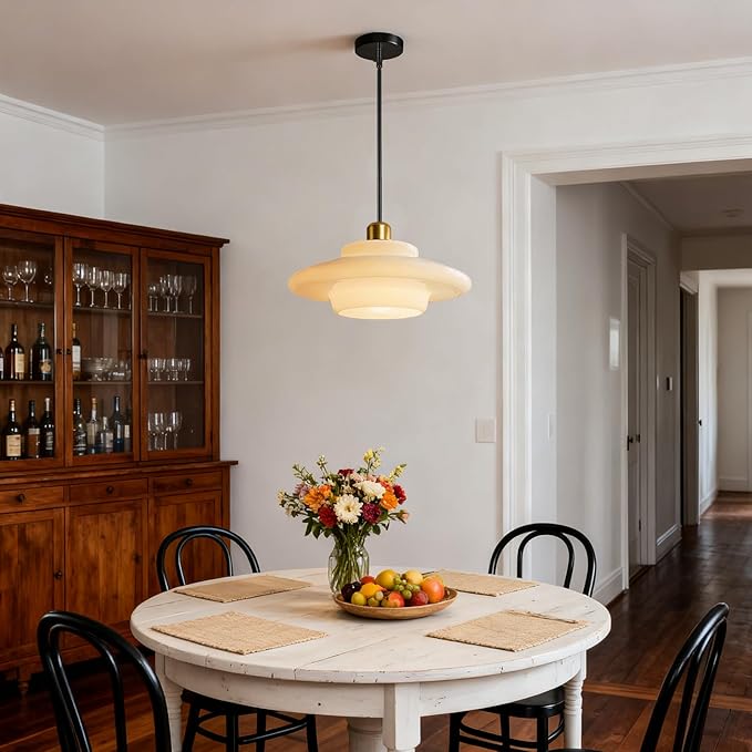 Pendant Lights Kitchen Island: Mid-Century Modern Hanging Light Fixture Entryway - Glass Pendant Lamp Dining Room (Black Rod)