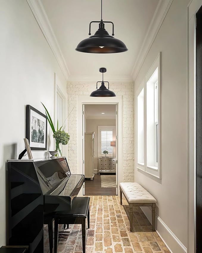 Black Pendant Light 15.7 Inch 1-Light,Large Pendant Lights for Kitchen Island,Industrial Farmhouse Pendant Light for Dinning Room Hallway Barn