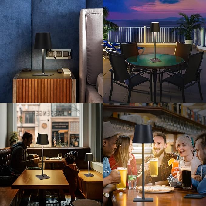 CHLORANTHUS Cordless Table Lamps, 3 Colors Stepless Dimming, 5000mAh Rechargeable Battery LED Desk Lamp for Bedroom/Couple Dinner/Desk/Cafe/Dining Room/Terrace (Black)