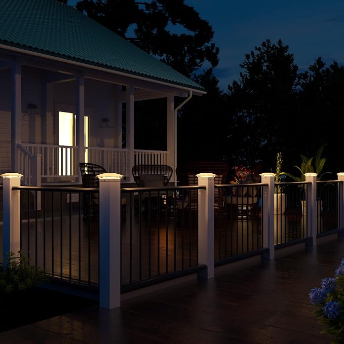 VOLISUN Solar Post Cap Light Outdoor,Solar Fence - Post Lights Waterproof for 4x4/5x5/6x6 Wooden/Vinyl Post,White Deck Cap Light Solar Powered with Warm White for Garden/Patio/Porch 8pack
