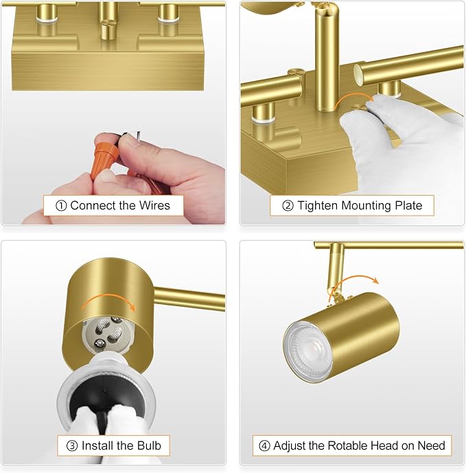 BoostArea 5 Light Track Lighting Fixtures Ceiling, Gold Kitchen Lighting Fixtures Ceiling, LED Track Lighting Kit, Rotatable Light Heads, Modern Track Lights for Kitchen/Living Room/Hallway, No Bulb