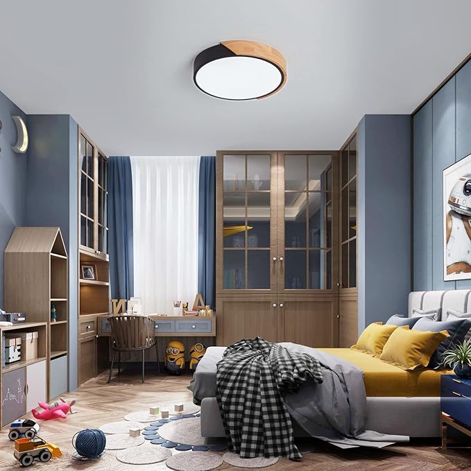 Flush Mount Ceiling Light - Dimmable 3000-6500K with Remote, Modern Black 15.7 inch Light Fixture for Kitchen, Bedroom, Hallway, Living Room