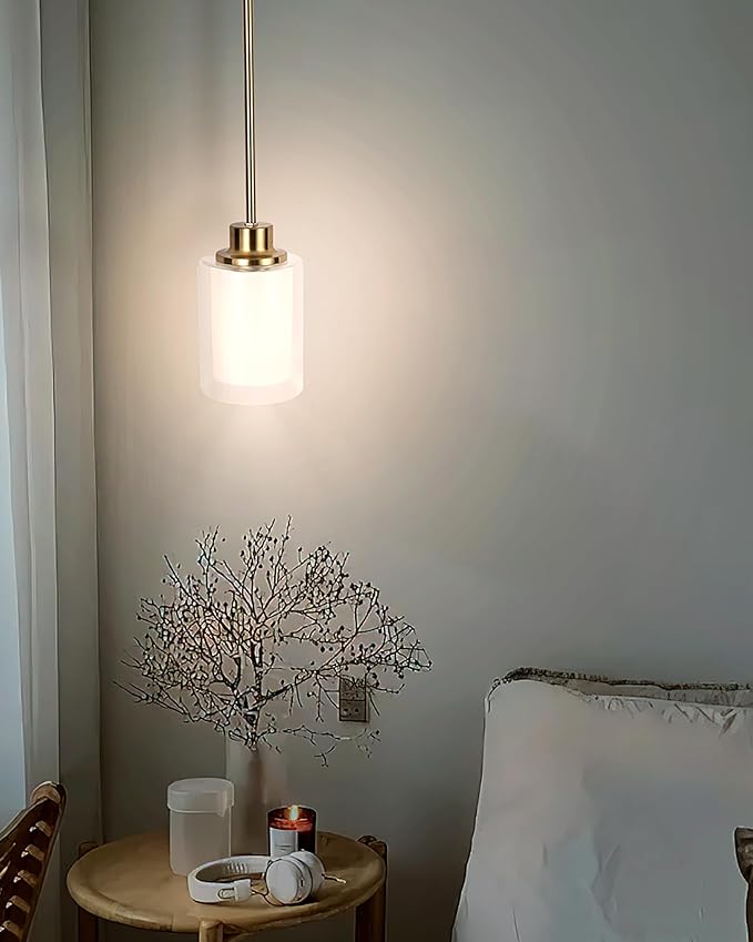 1-Light Mini Pendant Light Fixtures, 2-Pack Modern Hanging Ceiling Lighting, Adjustable Height, Gold Pendant Lamp with Dual Glass for Kitchen Island Bedroom