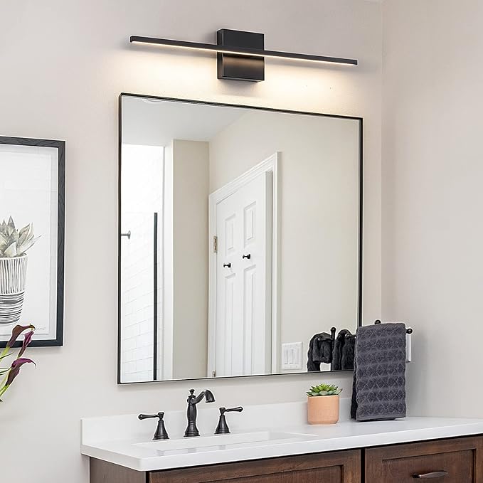 Black Bathroom Light Fixtures - 24 Inch Black Vanity Lights for Bathroom Led Vanity Lighting Bar Over Mirror Dimmable Wall Sconce with 3500K Warm White