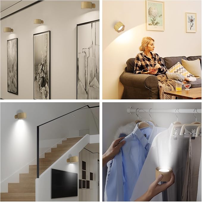 AKSDA Battery Operated Wall Light, LED Wall Sconce with 3 Color Modes, 3 Brightness Levels, 360 Rotation, Touch Control, Cordless Wall Lamp for Bedroom, Reading, Bedside - 1 Pack