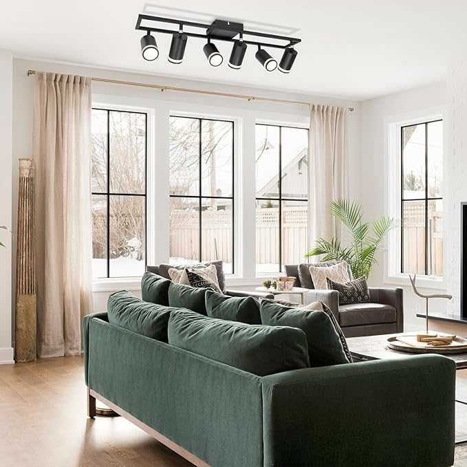 Ketom 6-Light Track Lighting Fixtures Ceiling, GU10 Black Led Ceiling Spotlight, Modern Track Light Kit for Kitchen Hallway Living Room