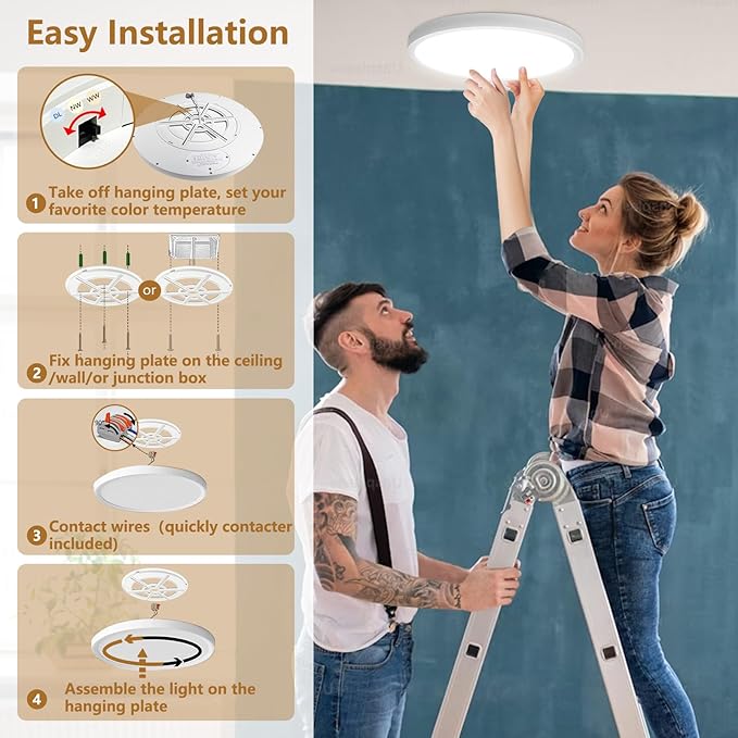 4PK 15.8 Inch LED Flush Mount Ceiling Light, 32W, 3480LM, 3000K/4000K/6000K CCT Selectable, White Ultra-Slim LED Ceiling Light Fixtures, Low Profile Round Flat Panel Light for Bedroom,Kitchen,Hallway