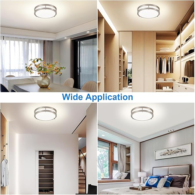 DLLT 2Pack Flush Mount LED Ceiling Light: 10 Inch 5CCT (3000K-6000K) & Dimmable Ceiling Light Fixtures for Bedroom - 18W Modern Brushed Nickel 1600LM Super Bright Kitchen Lighting Fixtures Ceiling