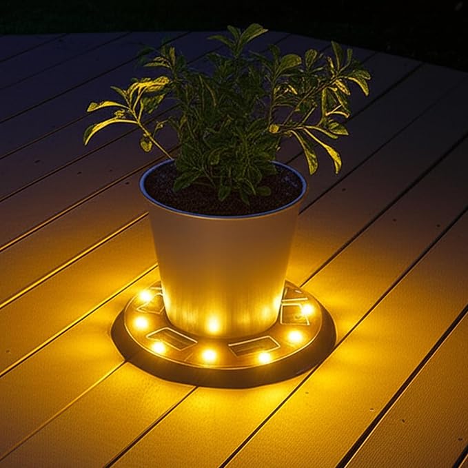 Gama Sonic 15" Illuminated Plant Stand for Outdoor, Solar Power, Brown Base for Exterior Potted Plants, Entryway, Pathway, Landscape Planter Lighting (78i50465)