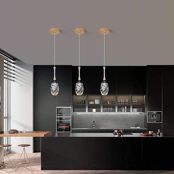 Modern Black Gold Pendant Light Dimmable LED Ceiling Light Fixtures Mini Teardrop Crystal Pendant Lighting for Kitchen Island Dining Room Bedroom Hallway Entryway (1-Pack,Champagne Gold)