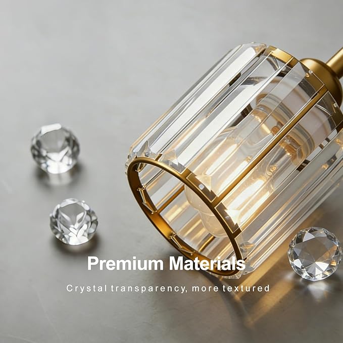 Crystal Island Light for Kitchen Over Table,Gold Linear Pendant Light for Dining Room Light Fixture,3-Lights Ceiling Hanging Chandeliers Dining Room Lighting Fixture with Luxury Crystal Shade