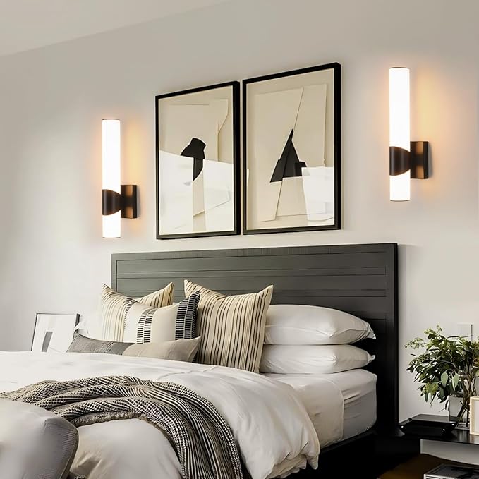 Black Wall Sconces Set of Two 15 inch 5CCT Dimmable Bathroom Sconce with Acrylic Shade LED Hardwired Wall Light Fixtures for Bathroom Living Room Bedroom Hallway, 2 Pack