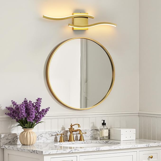 WOSHITU Gold LED Bathroom Vanity Lights: 23.6 Inch 24W Bathroom Lighting Fixtures Over Mirror 5CCT Dimmable 2700-5000K Vanity Lights Modern Bath Sconces Wall Light for Mirror Bedroom Living Room