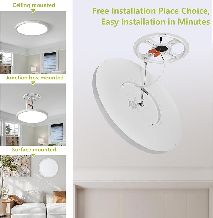 23.7 Inch Large LED Flush Mount Ceiling Light Fixtures- Dimmable & 3 CCT Modes(3000/4000/6000K), 50W 5000LM, Ultra-Thin Low Profile Ceiling Light for Living Room, Kitchen, Office, White
