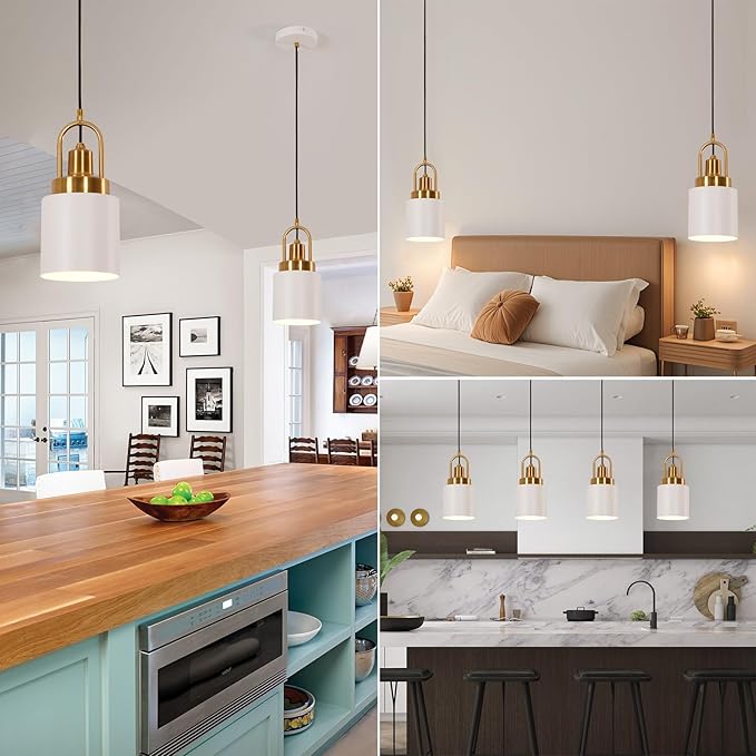 5.11-inch Diameter, Modern White Cylindrical Pendant Light, Suitable for Kitchen Island, Sink, Dining Room, Bedroom, Corridor, bar Counter in a Country-Nordic Style
