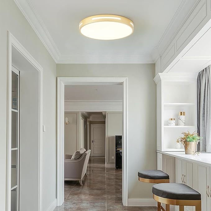 Gold LED Ceiling Light Fixture Flush Mount 15 inch 36W Set of 2, Dimmable Kitchen Lighting Fixtures LED, Modern Light Fixtures Ceiling Mount for Bedroom, Bathroom, Living Room