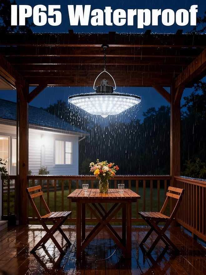 Solar Lights Indoor Outdoor, Solar Pendant Lights with Motion Sensor & Remote, 198 Bright LEDs, 5 Lighting Modes, Waterproof Energy Efficient for Shed Barn Chicken Coop Gazebo Garage Day & Night