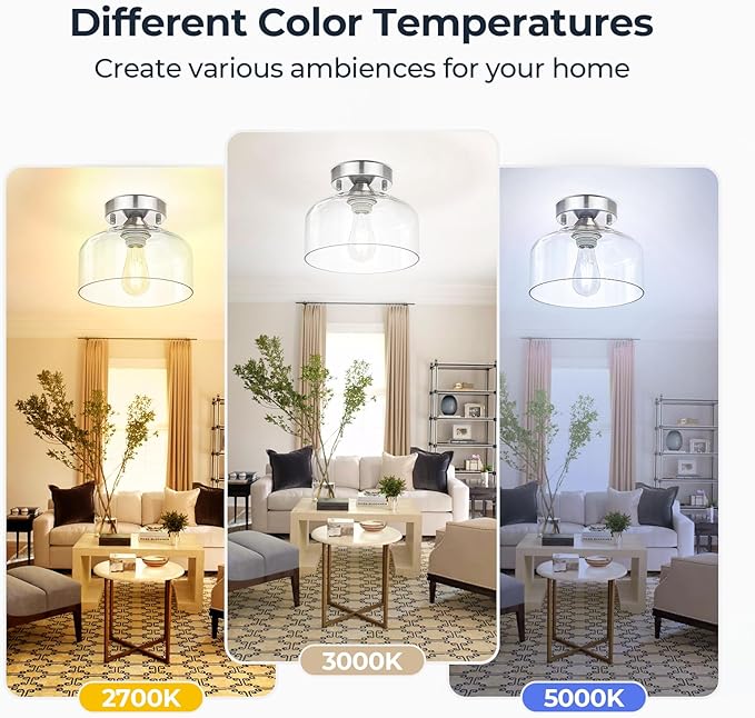 LACCEN Semi Flush Mount Ceiling Light Silver, Clear Glass Pendant Lamp Shade, Modern Farmhouse Light Fixture for Hallway Corridor Kitchen Entryway Bedroom, Bulb Not Included