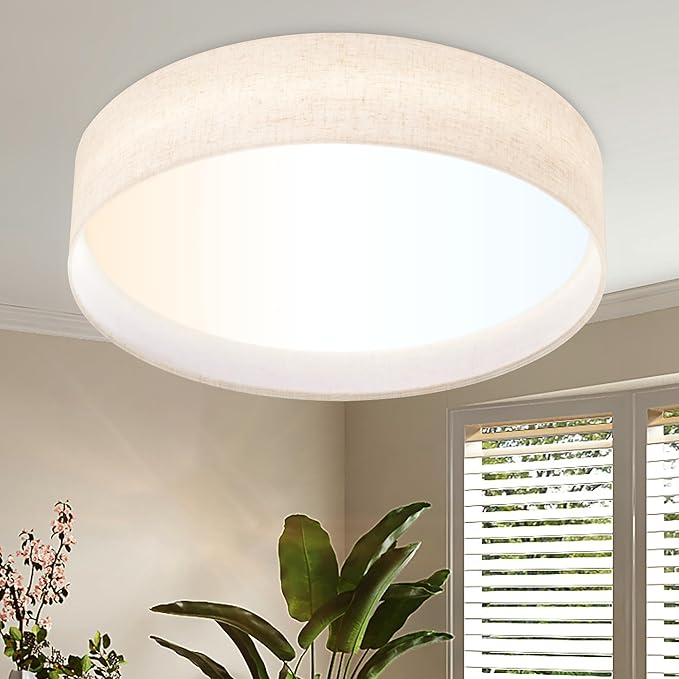 Hamilyeah 18 inch LED Ceiling Light Flush Mount Light Fixture 36W, Modern Kitchen Lighting Fixture Ceiling Mount with Fabric Shade, Dimmable Ceiling Lighting Fixture 5CCT for Bedroom, Bathroom