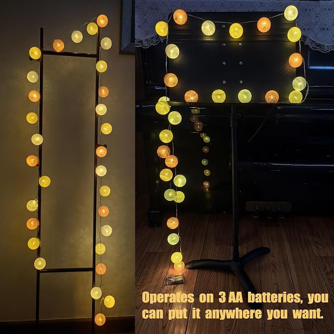 Gardeningwill 3M/10Ft 30 Yellow Orange White Ball LED Battery Operated String Fairy Light