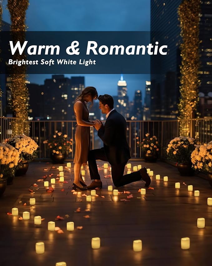 Homemory 24Pack Flickering Flameless Votive Candles,200+Hour Electric Fake Candles,Battery Operated LED Tealight for Wedding,Outdoor,Table,Halloween,Christmas Decor(Warm White,Battery Included)