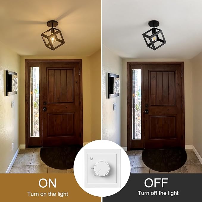 Modern Black Flush Mount Ceiling Light Fixture, Metal Frame Light Fixture,Farmhouse Light Fixture for Entryway Porch Hallway Stairway Garage Living Room Dining Room Balcony