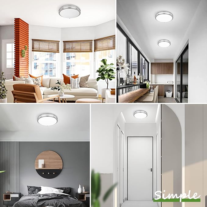GoBright 2-Pack 10 Inch Bathroom Light Fixtures Ceiling Mount, 30W 3200lm Super Bright LED 2700K/3000K/4000K/5000K/6500K Adjustable Dimmable Kitchen Hall Ceiling Lamps, Brushed Nickle
