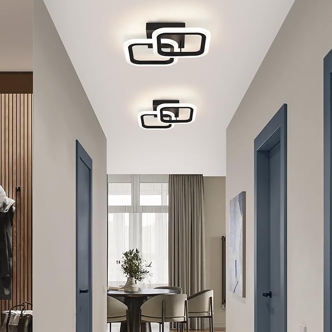 CANEOE Black Led Ceiling Light,4500K Daylight White Modern Hallway Light Fixtures, Acrylic Indoor LED Ceiling Light Fixtures for Hallway Bathroom Kicthen Balcony Closet