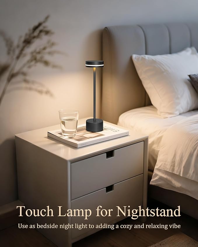 2 Pack LED Cordless Table Lamp Rechargeable, 5000mAh Portable Battery Operated LED Desk Lamp, 3 Color Dimmable Table Light for Reading/Home Office/Dining/Nightstand for Home Décor – Black