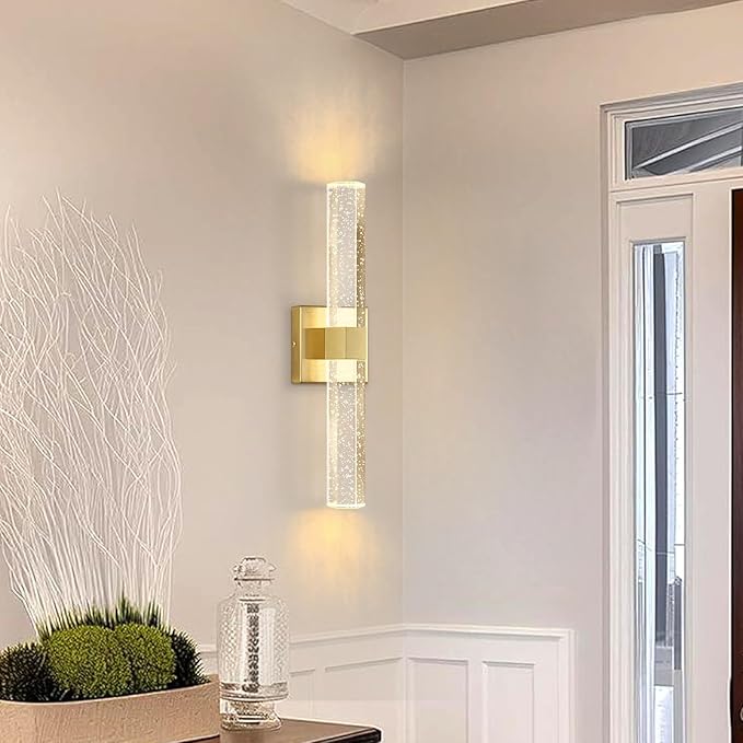 Gold LED Wall Sconce Lights Warm Light Modern Crystal Wall Lights Vanity Lighting Fixtures Sconces for Bathroom Living Room Bedroom Dining Room Hallway