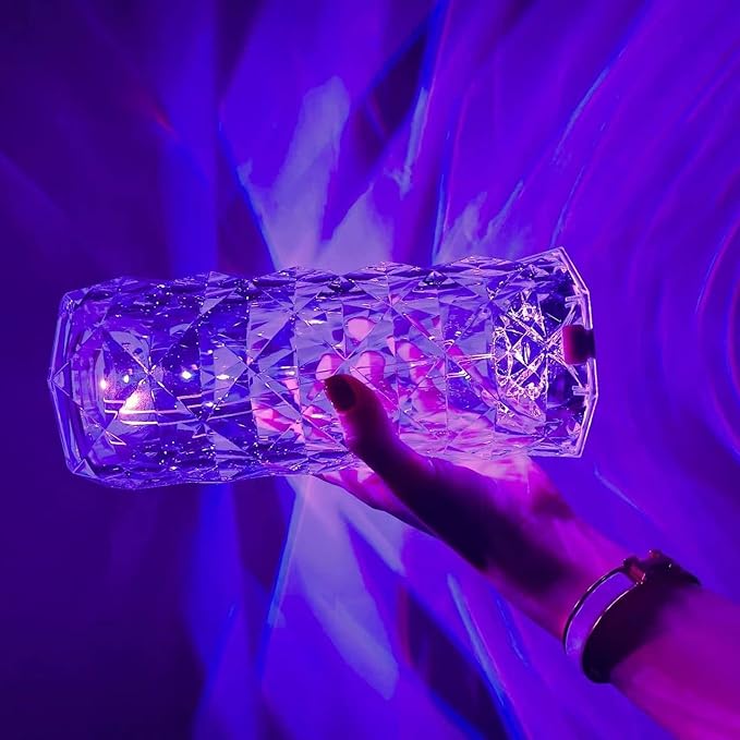 Portable Crystal Table Lamp,16 Color Touch Control Rechargeable Lamp,Crystal Bedside Lamp,Night Light,Room Decor Desk Lamp,Bedroom,Living Room,Kitchen,Dining Room Lamp (16-Color Rose)