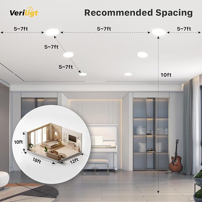 2 Pack 6 Inch 5CCT LED Recessed Light, Silm Canless Recessed Lighting, Dimmable, Damp Rated, 2700K-5000K Selectable, Wafer Ceiling Downlight with Junction Box, 1200LM, 12W 120V, ETL&FCC
