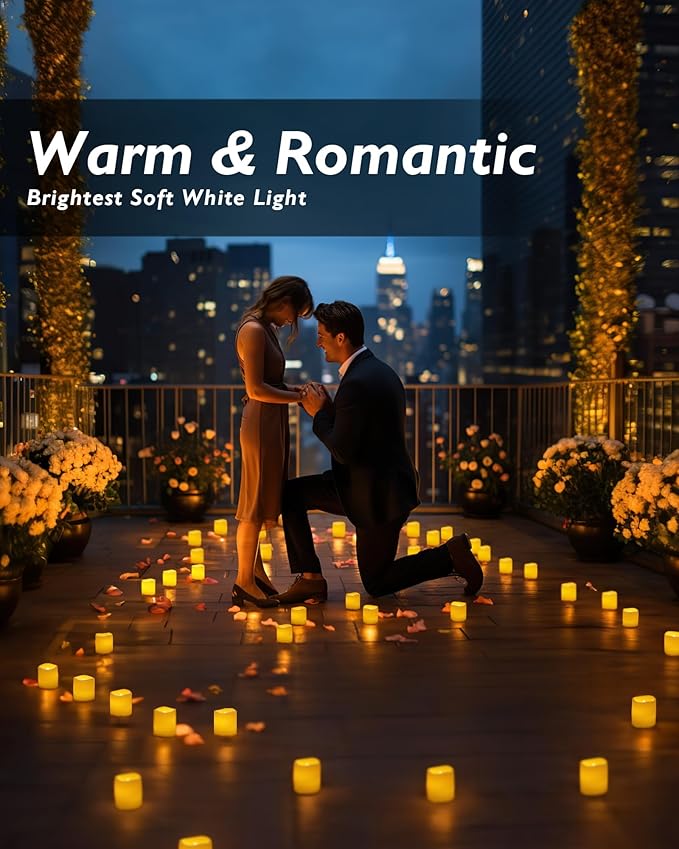 Homemory 100Pack Flickering Flameless Votive Candles, 200+Hour Electric Fake Candles, Battery Operated LED Tealight for Wedding, Outdoor, Table, Festival (Warm White,Battery Included)