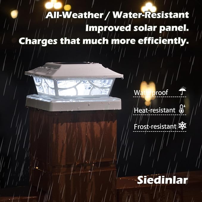 SIEDiNLAR Solar Post Lights Outdoor 4 Modes Fence Deck Post Cap Light for 4x4 5x5 6x6 Vinyl Wooden Posts Garden Patio Decor, Warm White & Cool White Dynamic Lighting White (8 Pack)